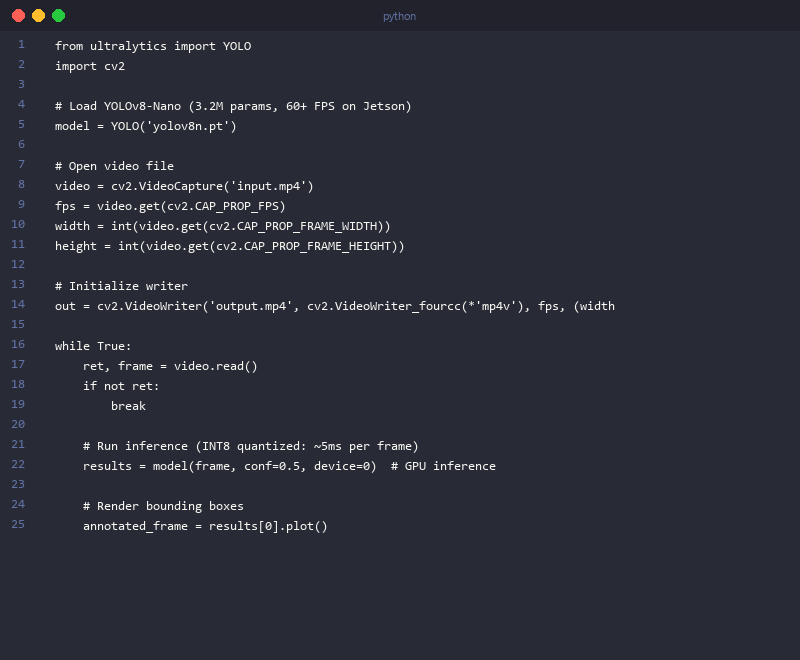 YOLOv8 machine learning video object detection Python code example with inference loop